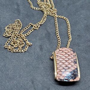 Gold Tone Chain Pink Snake Skin Necklace Pendant